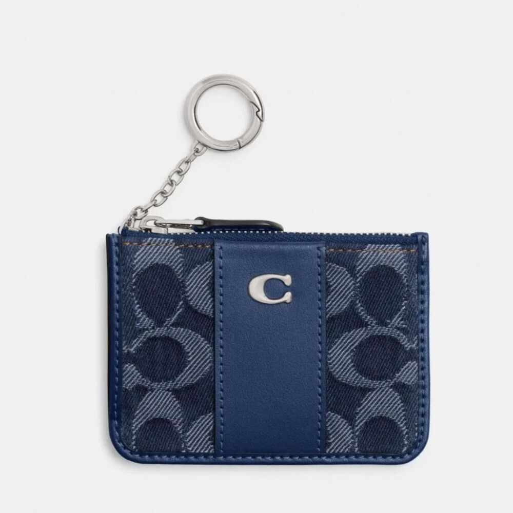 Coach Essential Mini ID Card Case In Signature Denim EUC